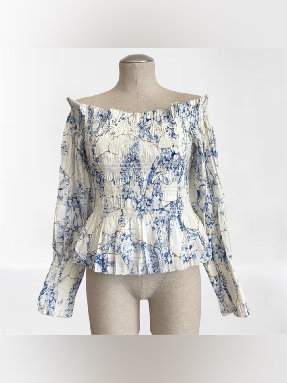 AllSaints Lara Buruberu Top China Blue Floral Size US 12 / UK 16 NWT